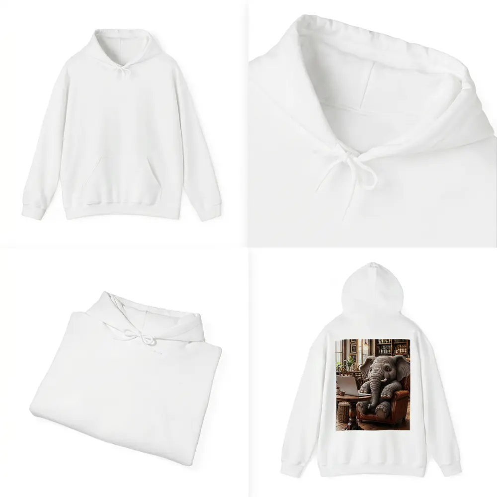 Elephant Working on Laptop in Cozy Cafe – Hoodies