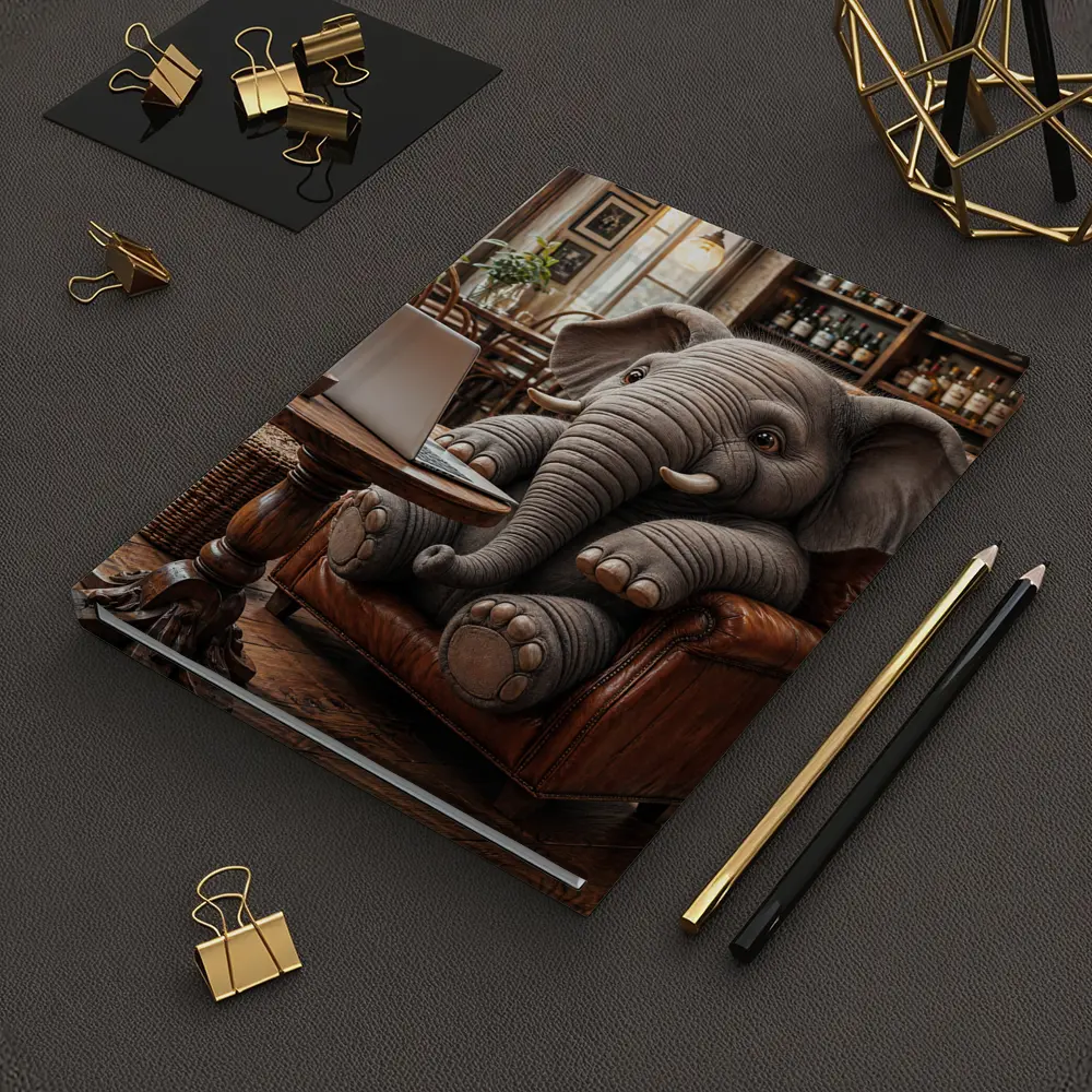Elephant Working on Laptop in Cozy Cafe – Notebooks