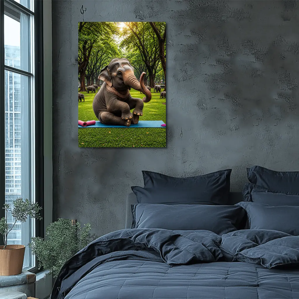 Elephant Doing Yoga in Green Park – Wall Art