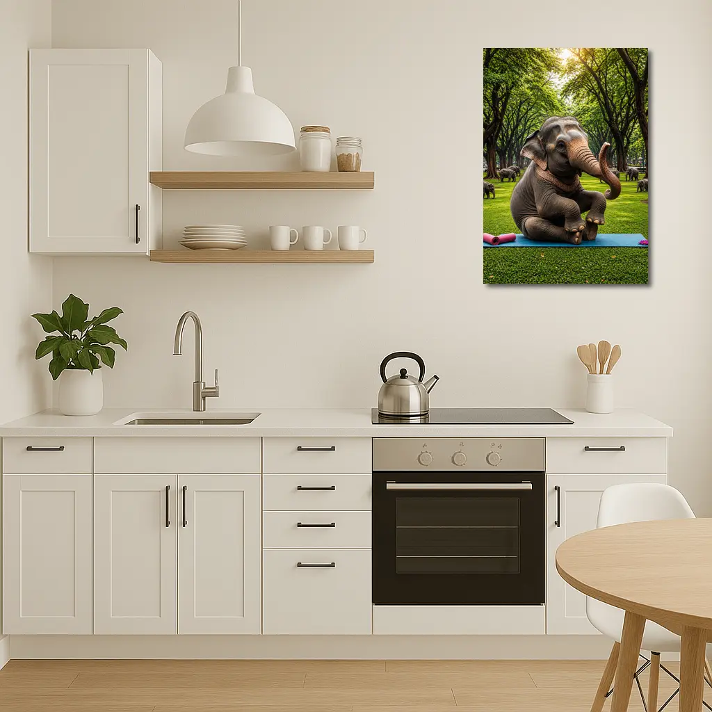 Elephant Doing Yoga in Green Park – Wall Art