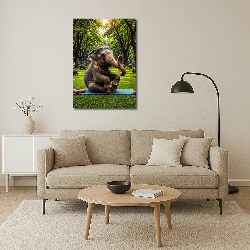 Elephant Doing Yoga in Green Park – Wall Art