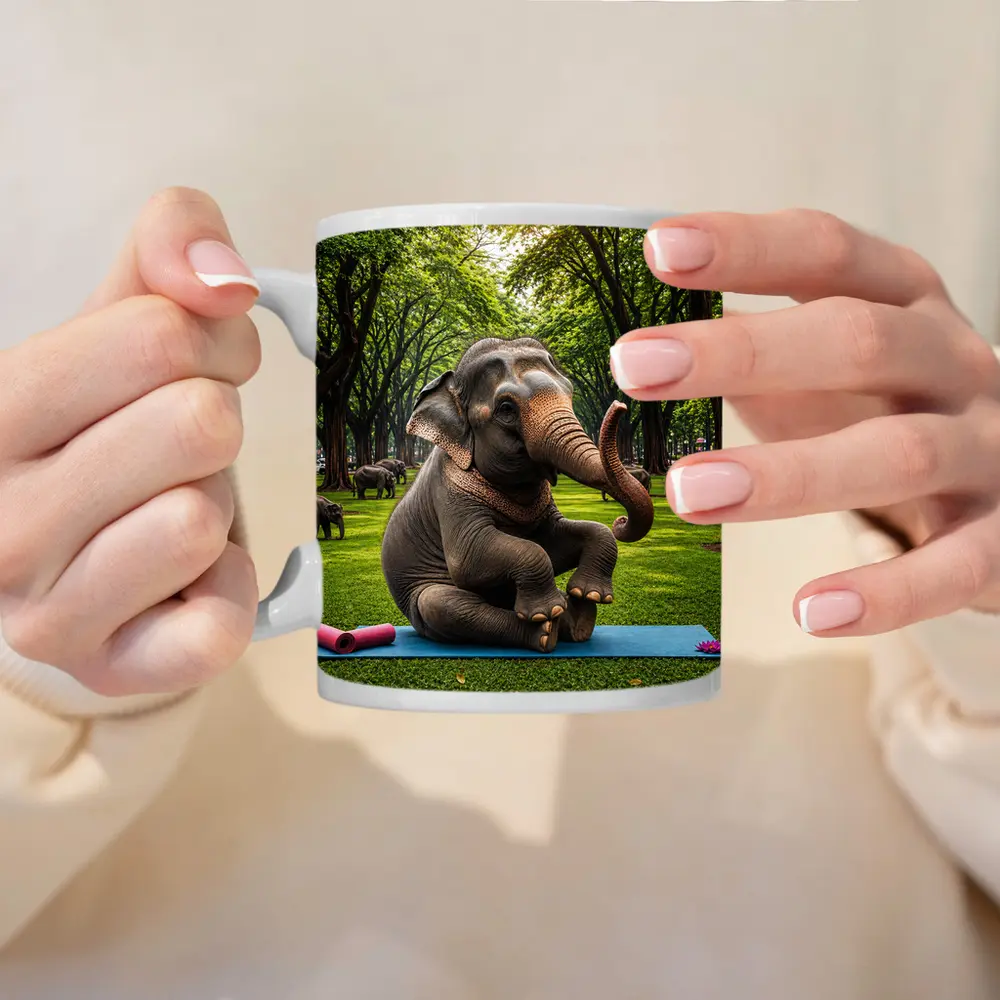 Elephant Doing Yoga in Green Park – Mugs