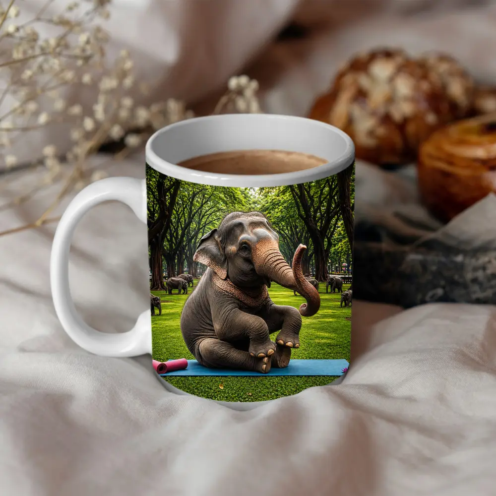 Elephant Doing Yoga in Green Park – Mugs
