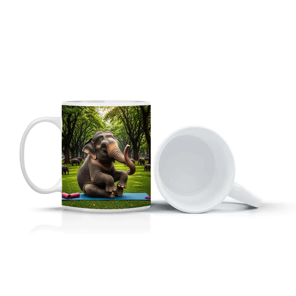 Elephant Doing Yoga in Green Park – Mugs