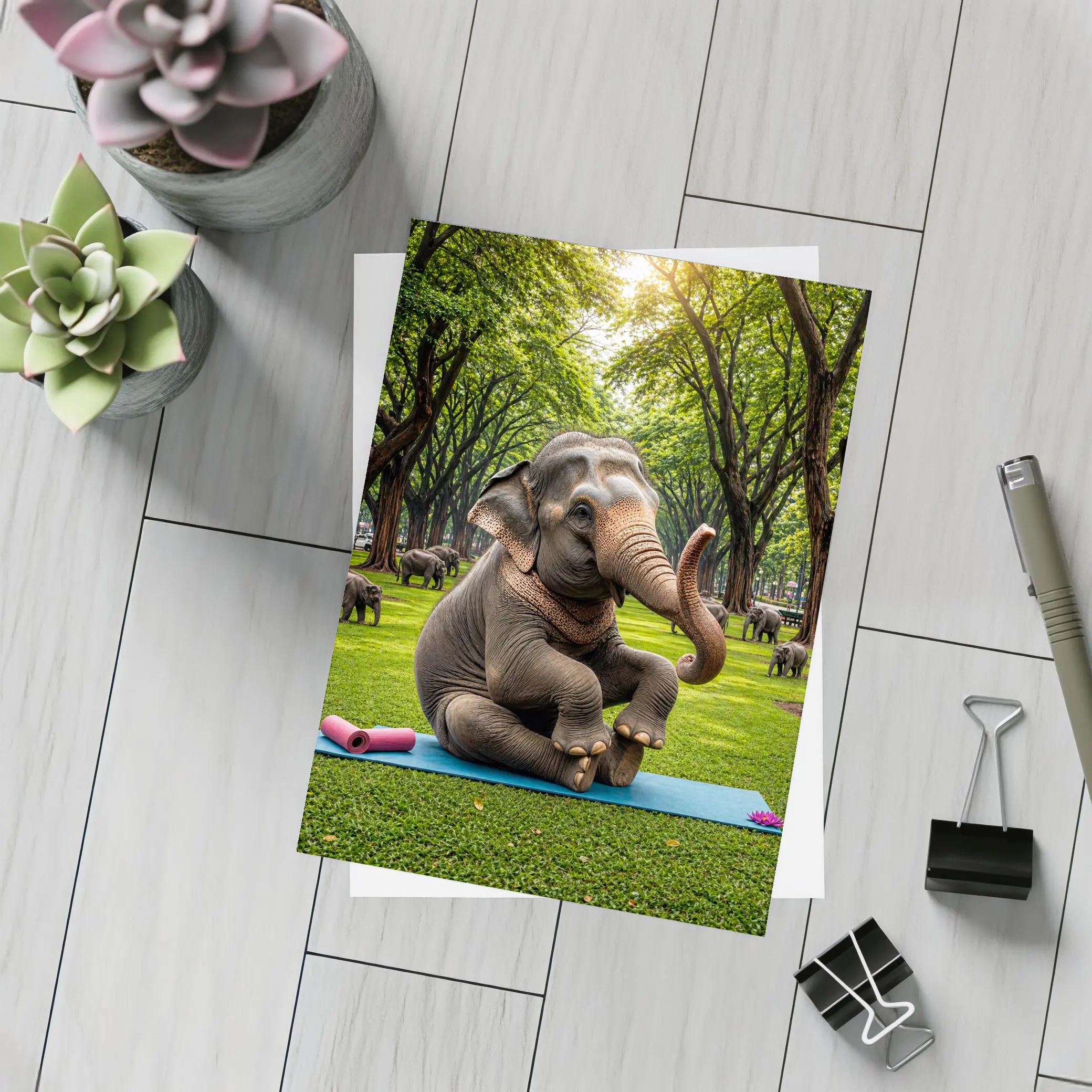 Elephant Doing Yoga in Green Park – Postcards