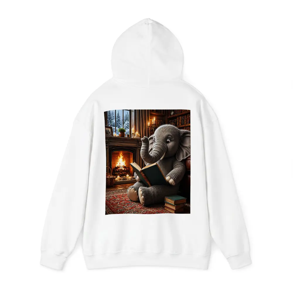 Elephant Reading Book By Cozy Fireplace – Hoodies