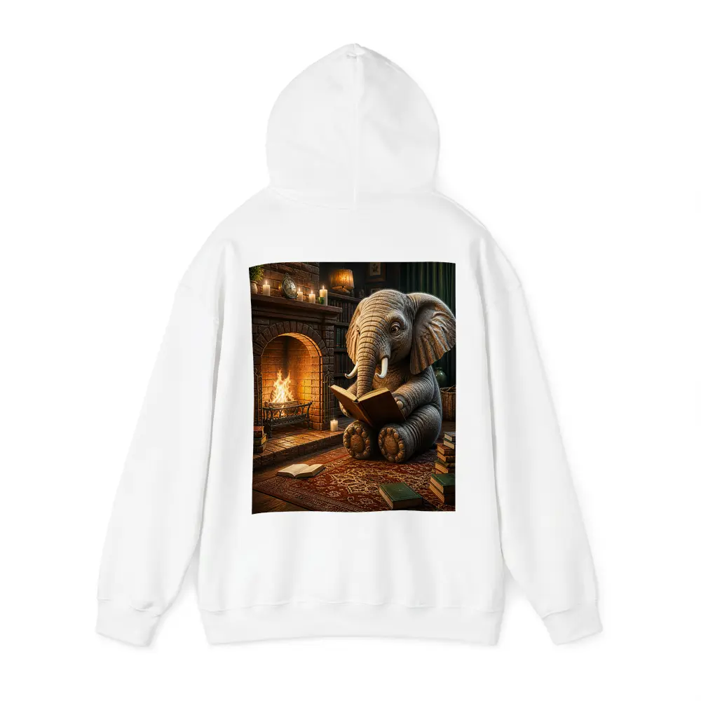 Elephant Reading Book By Cozy Fireplace – Hoodies