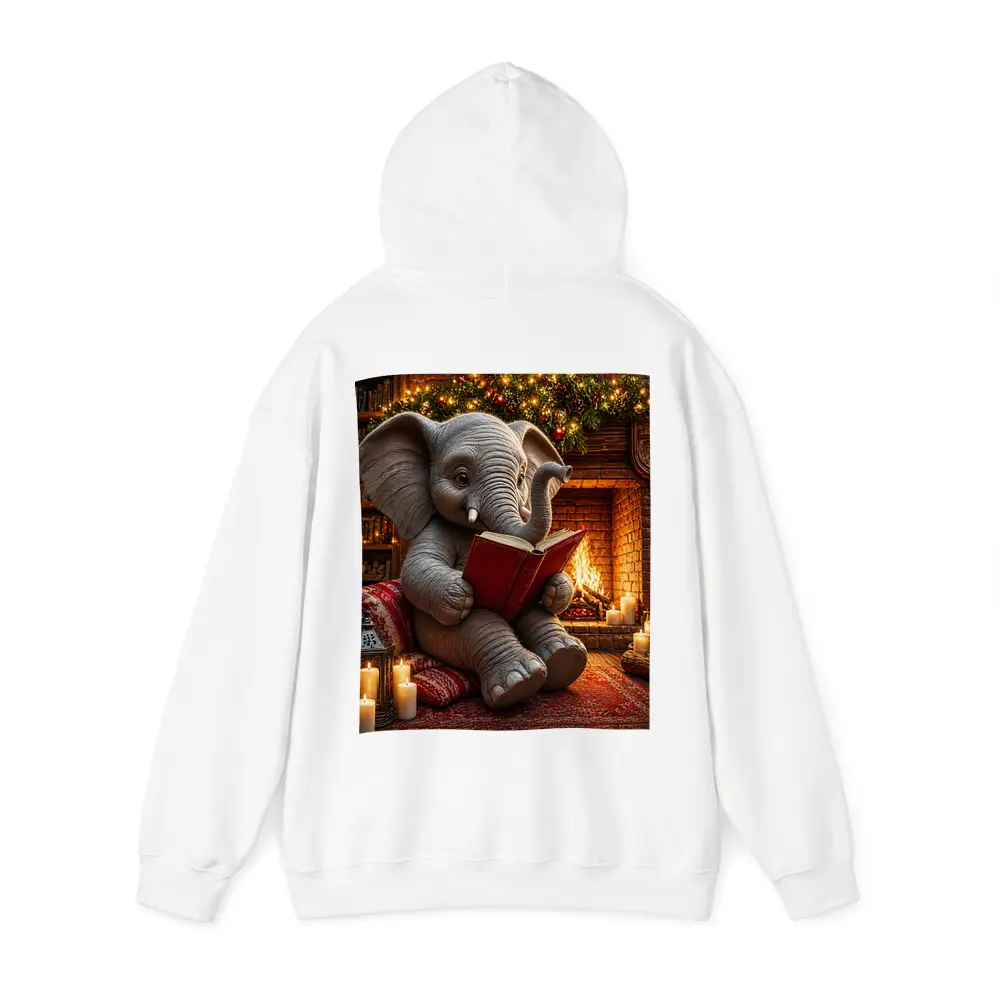 Cozy Elephant Reading Book By Fireplace – Hoodies