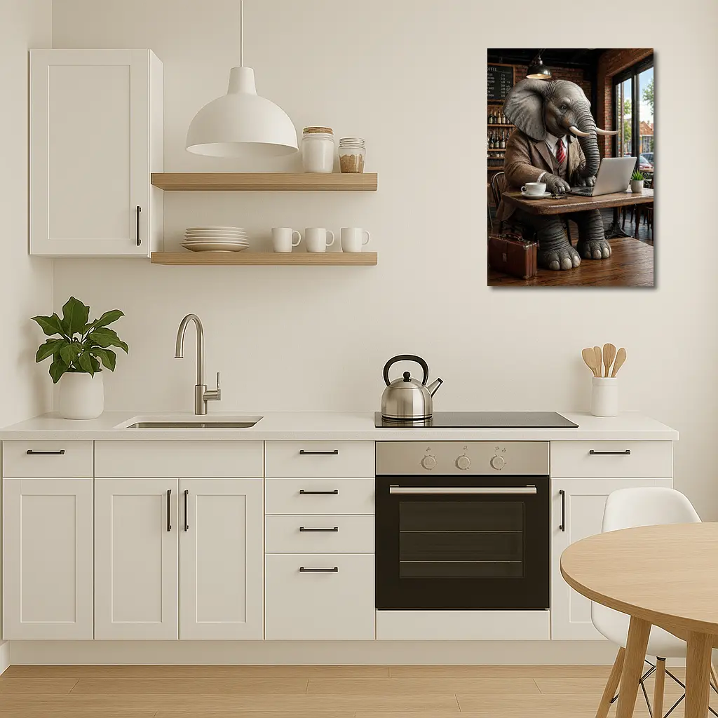 Elephant Businessman Working Laptop Coffee Shop – Wall Art