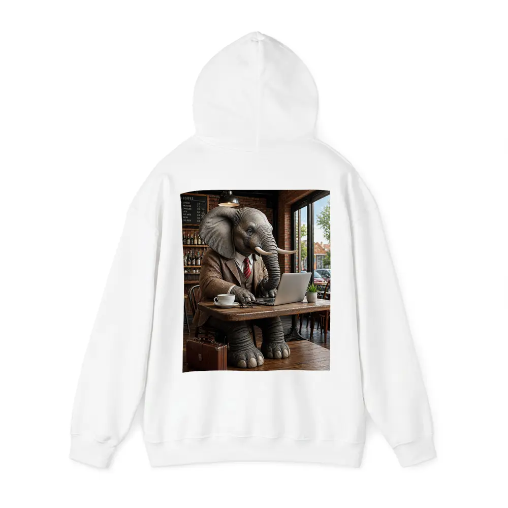 Elephant Businessman Working Laptop Coffee Shop – Hoodies