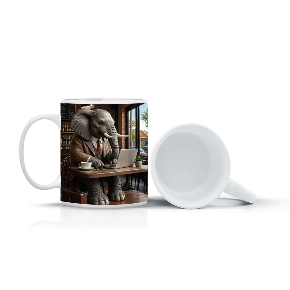 Elephant Businessman Working Laptop Coffee Shop – Mugs