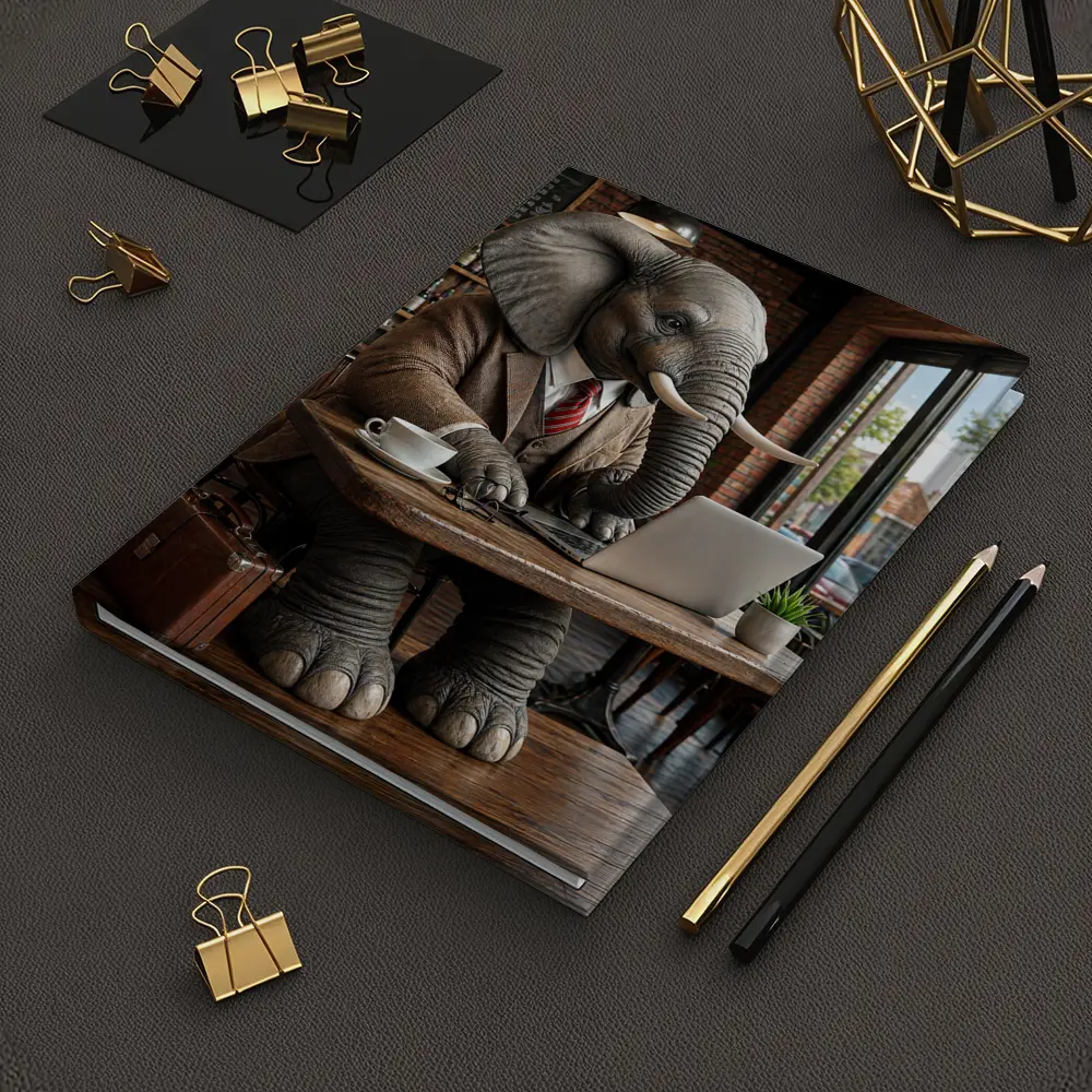 Elephant Businessman Working Laptop Coffee Shop – Notebooks
