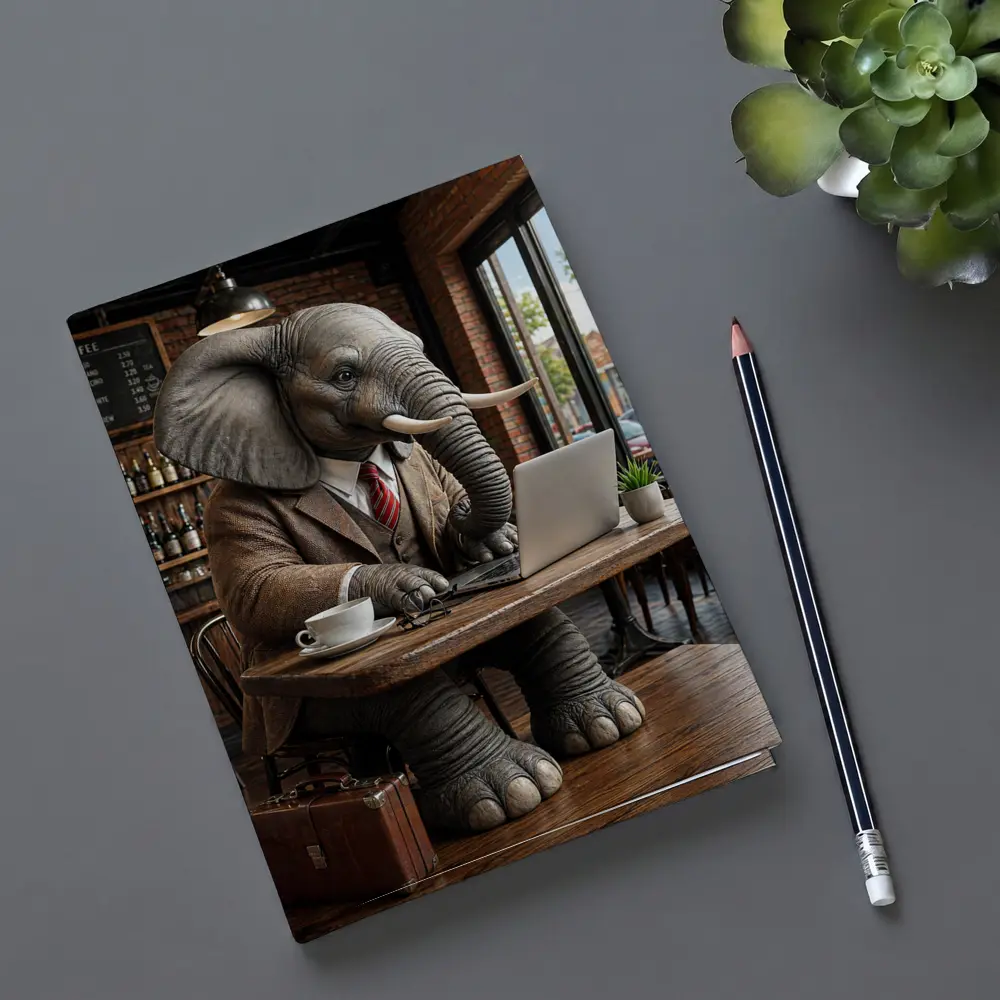 Elephant Businessman Working Laptop Coffee Shop – Notebooks