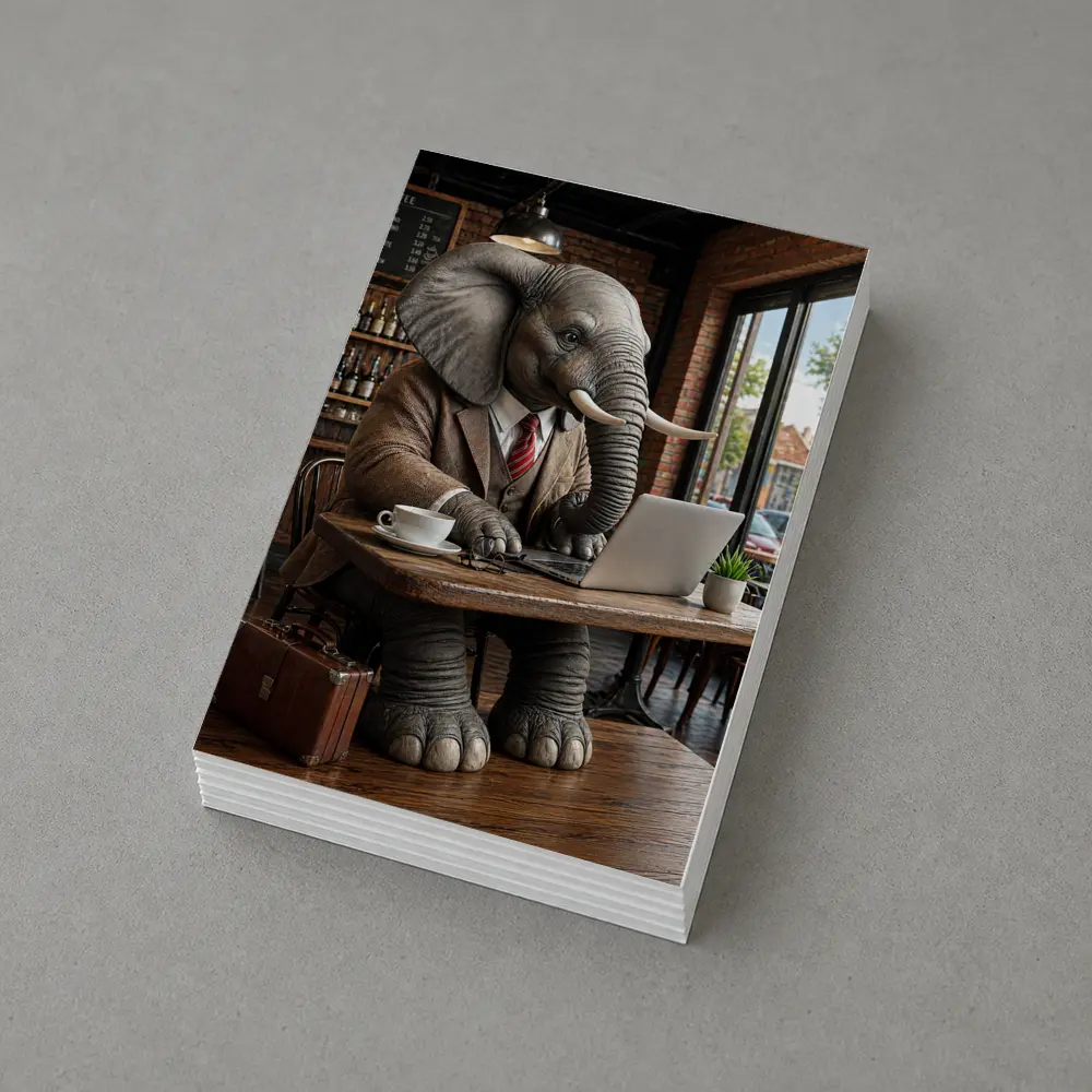 Elephant Businessman Working Laptop Coffee Shop – Postcards