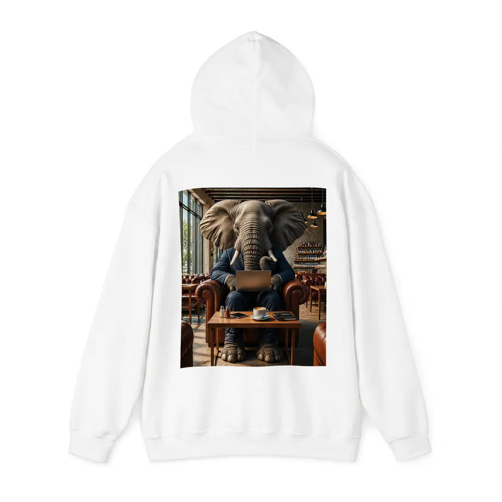 Elephant Businessman Working Laptop Cafe Setting – Hoodies