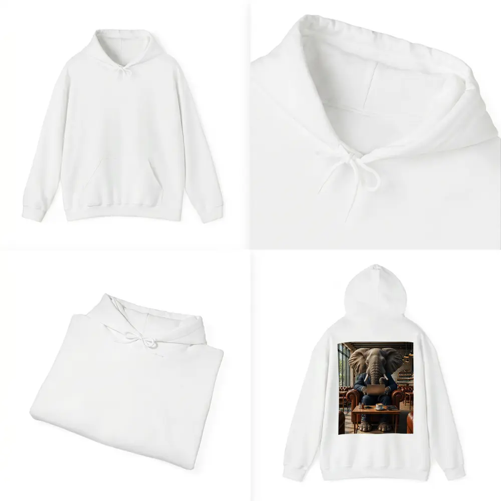 Elephant Businessman Working Laptop Cafe Setting – Hoodies