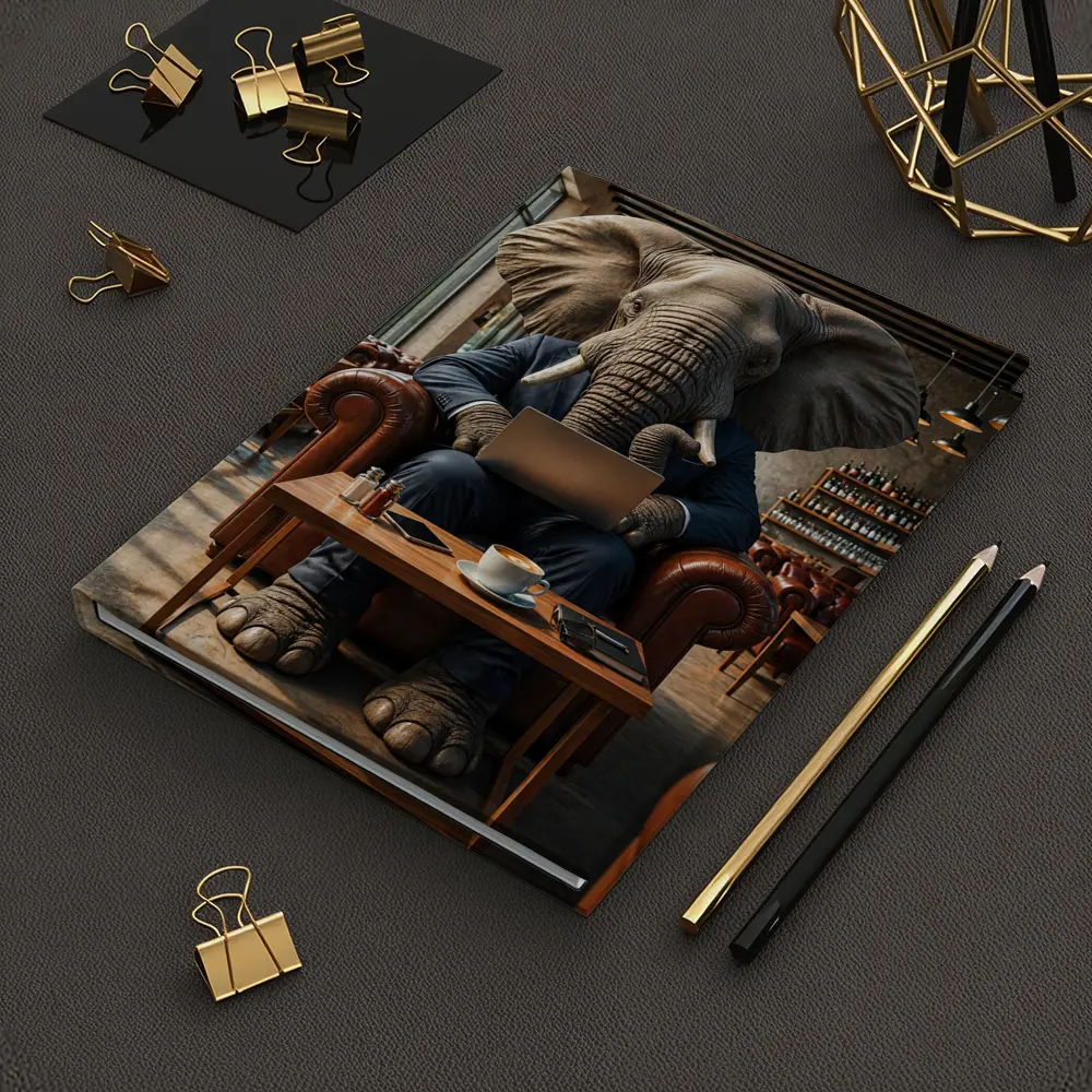 Elephant Businessman Working Laptop Cafe Setting – Notebooks