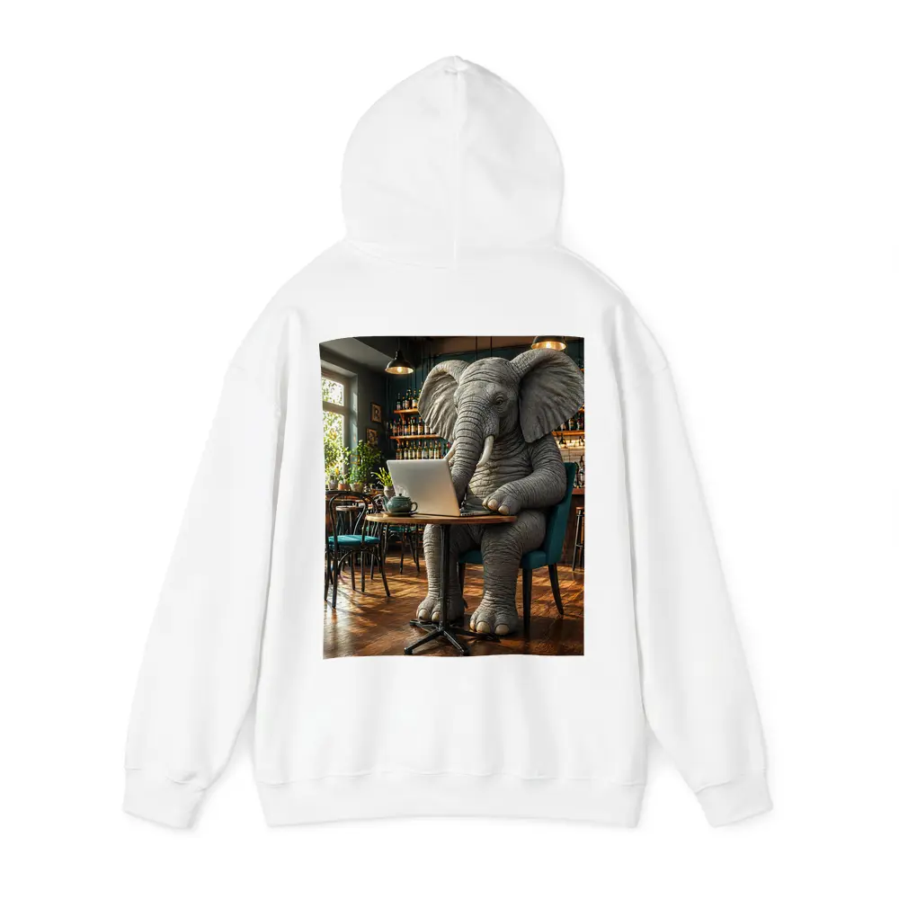 Elephant Working on Laptop in Cafe – Hoodies