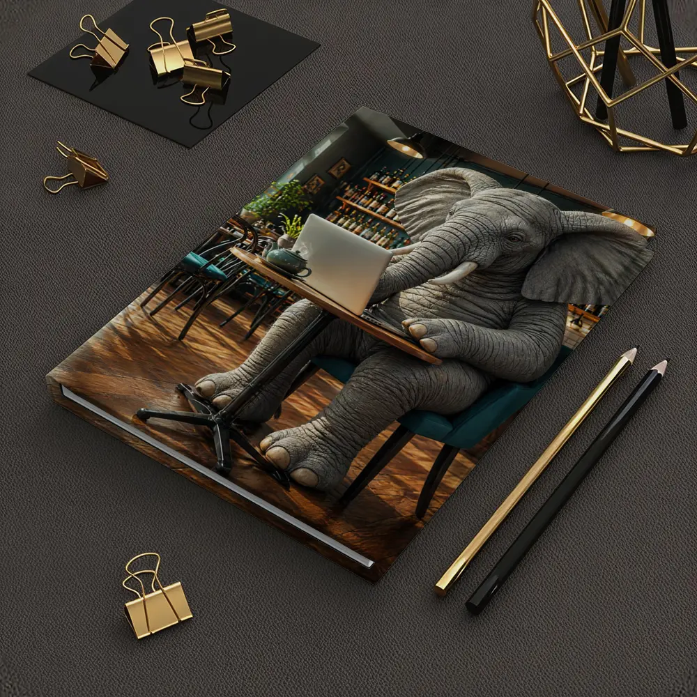 Elephant Working on Laptop in Cafe – Notebooks