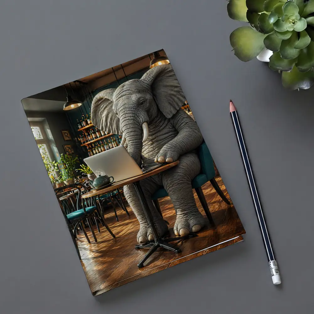 Elephant Working on Laptop in Cafe – Notebooks