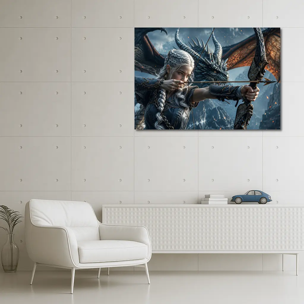 Elf Archer Woman With Dragon Fantasy Art – Wall Art