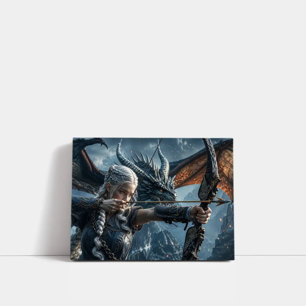 Elf Archer Woman With Dragon Fantasy Art – Wall Art