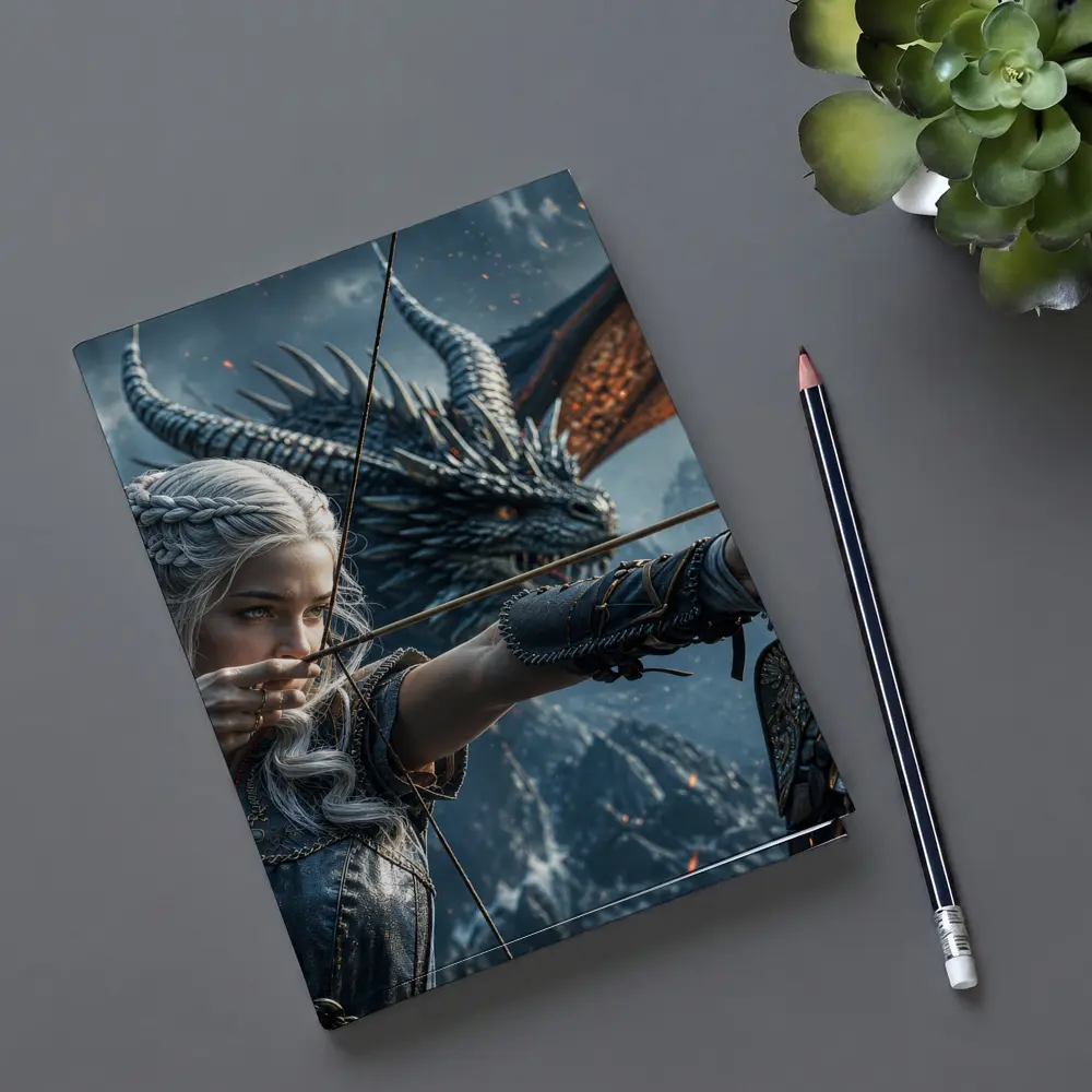 Elf Archer Woman With Dragon Fantasy Art – Notebooks