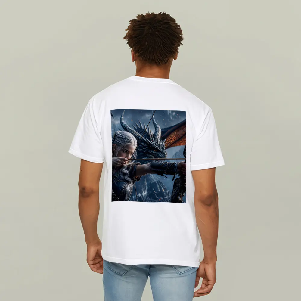 Elf Archer Woman With Dragon Fantasy Art – T-Shirts