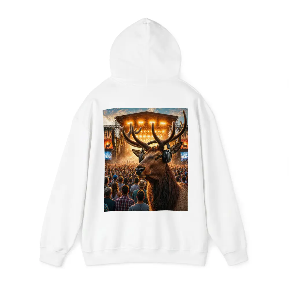 Elk With Headphones At Music Festival – Hoodies