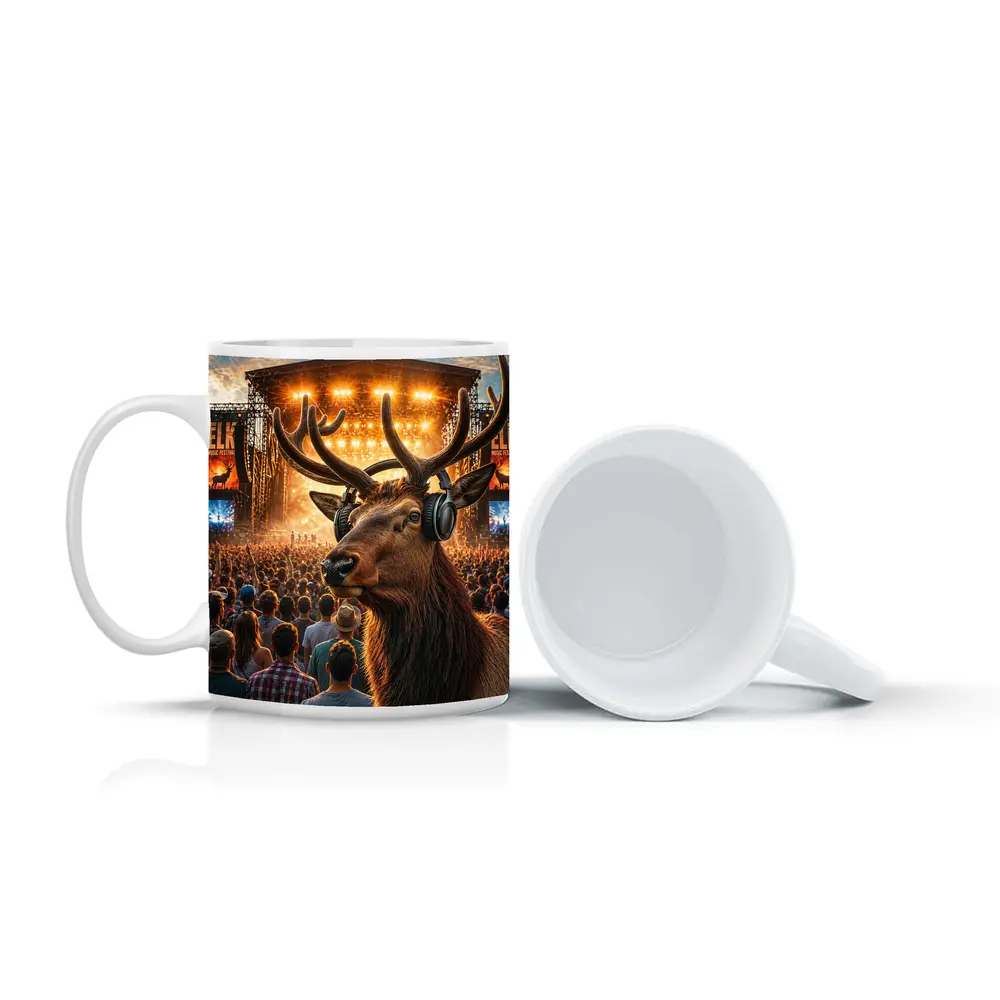 Elk With Headphones At Music Festival – Mugs