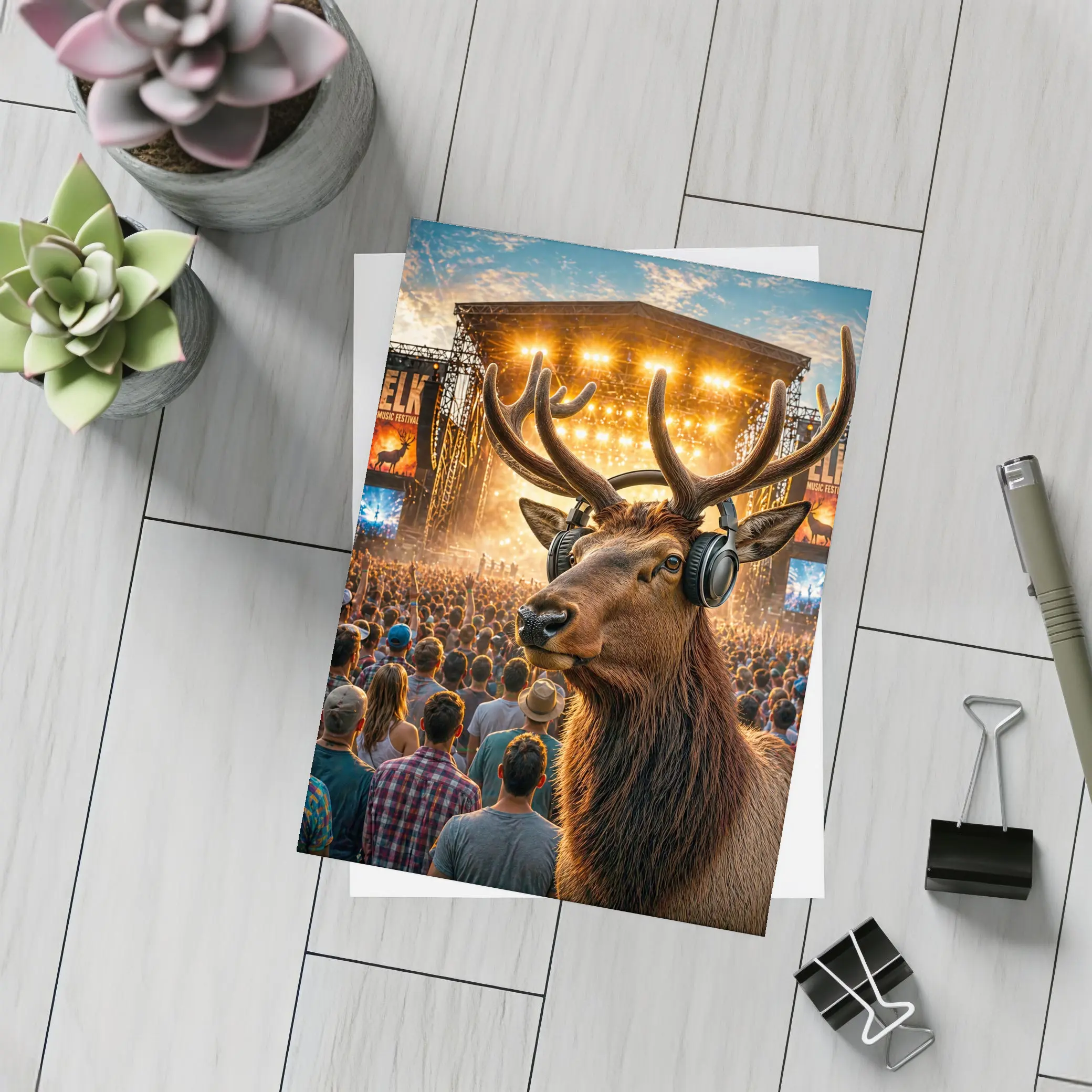 Elk With Headphones At Music Festival – Postcards