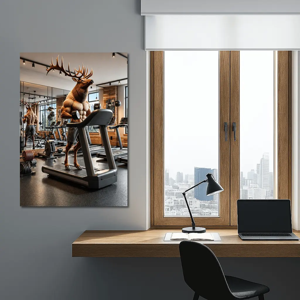 Muscular Elk Working Out in Modern Gym – Wall Art