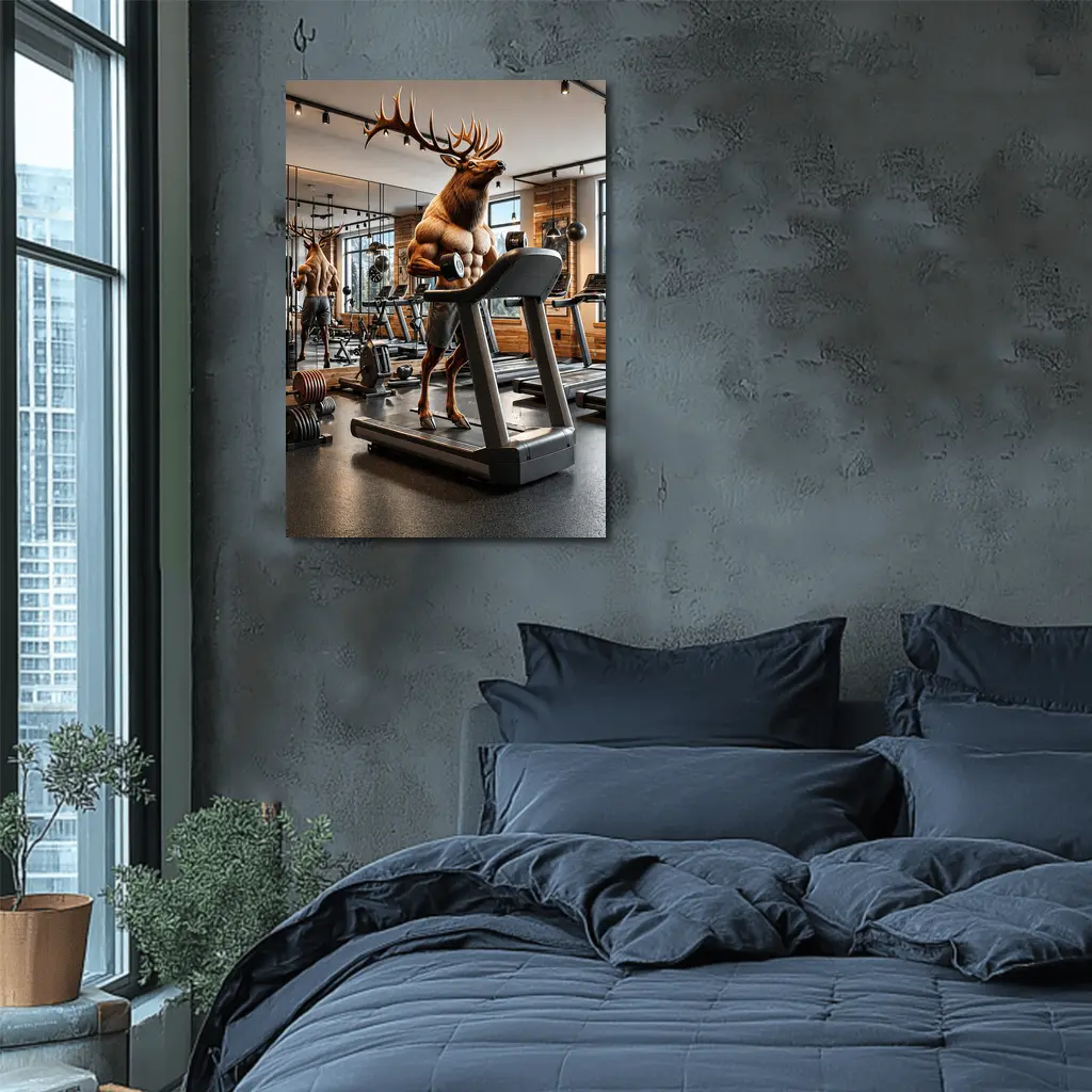 Muscular Elk Working Out in Modern Gym – Wall Art