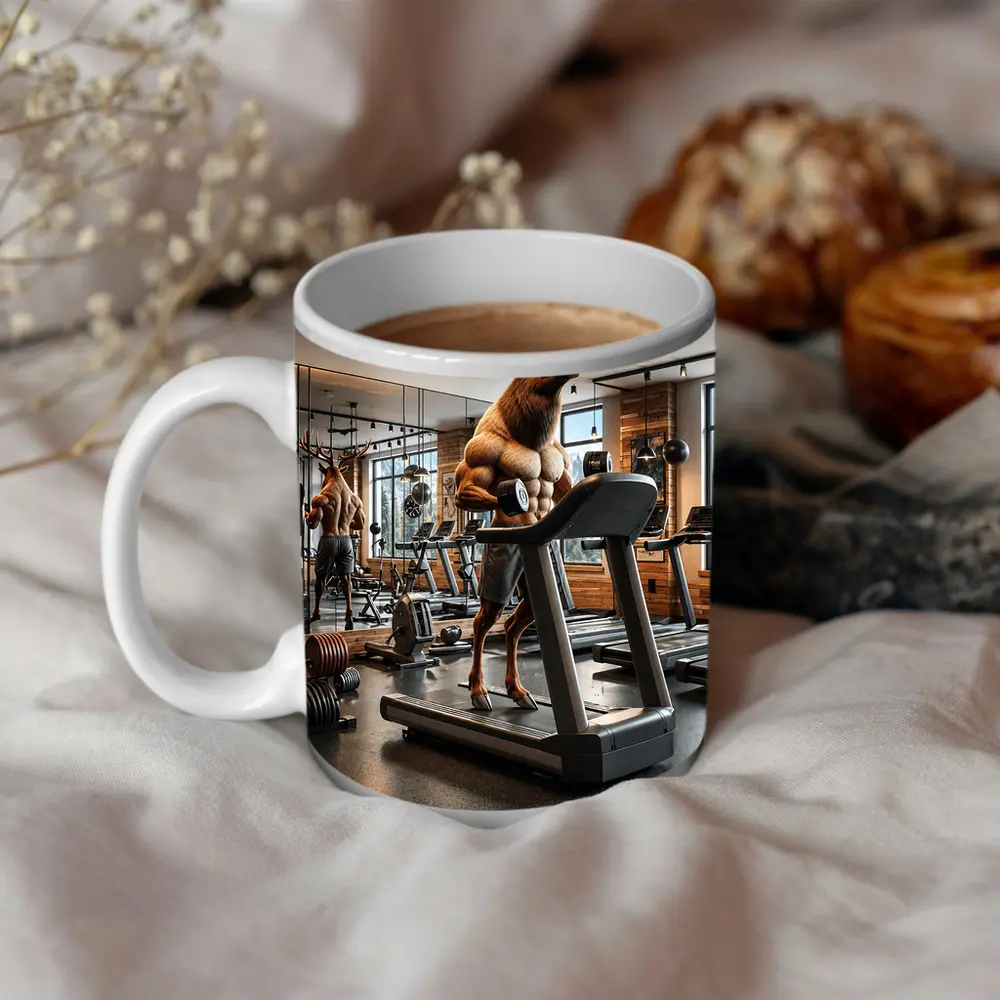 Muscular Elk Working Out in Modern Gym – Mugs