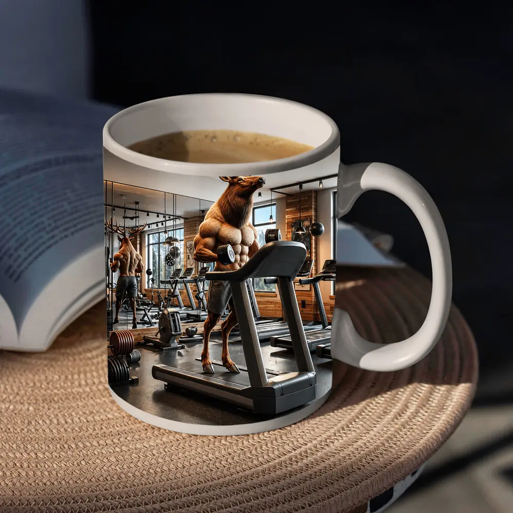 Muscular Elk Working Out in Modern Gym – Mugs