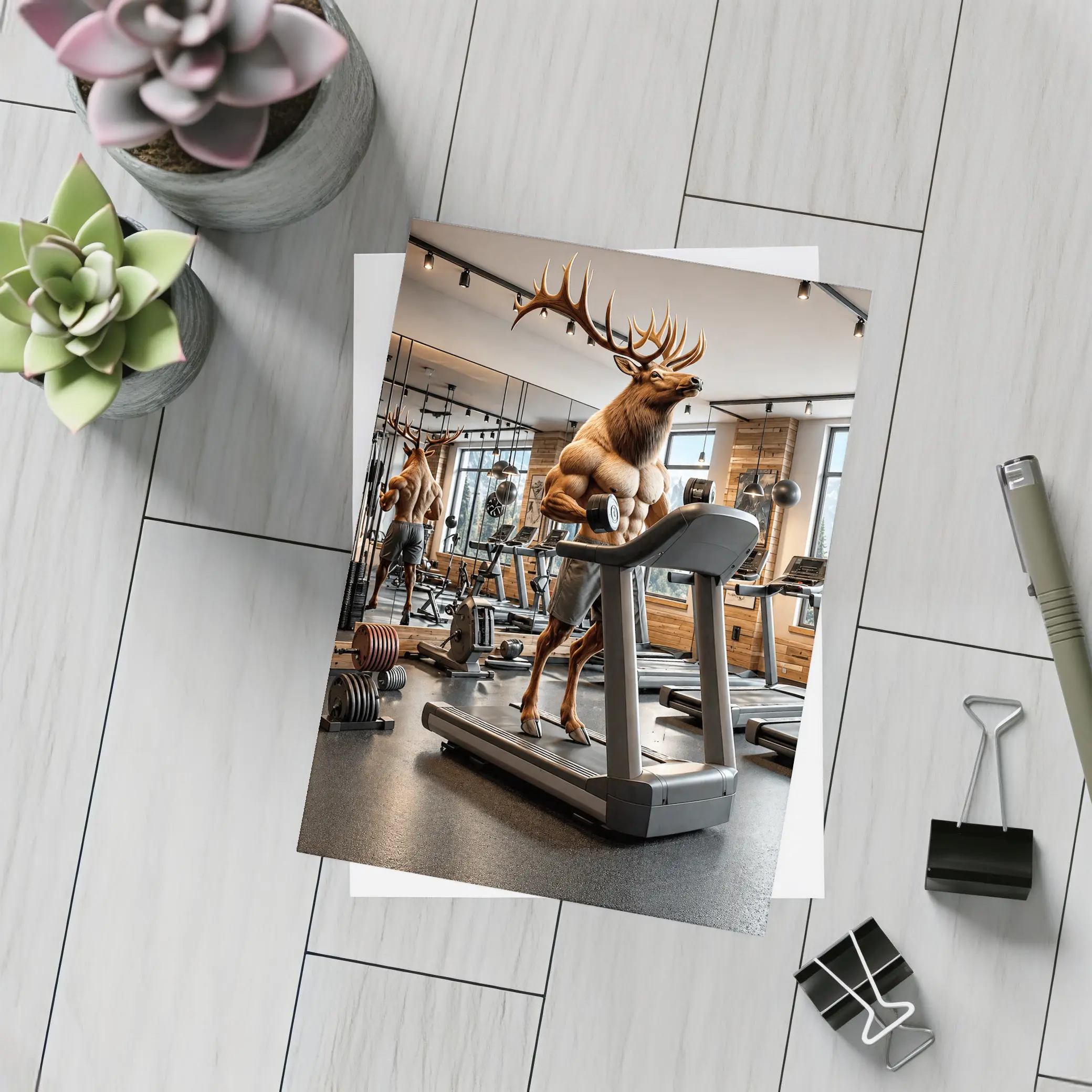 Muscular Elk Working Out in Modern Gym – Postcards