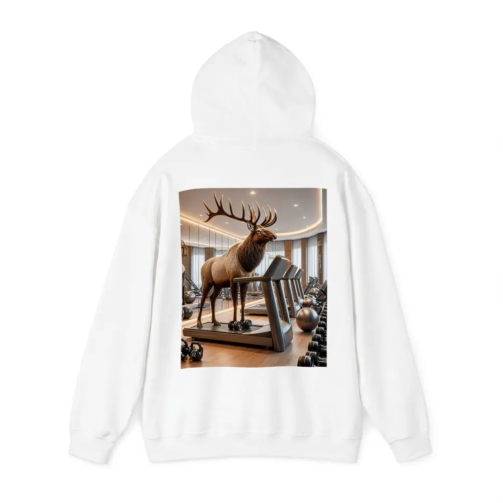 Elk Standing on Treadmill in Gym – Hoodies