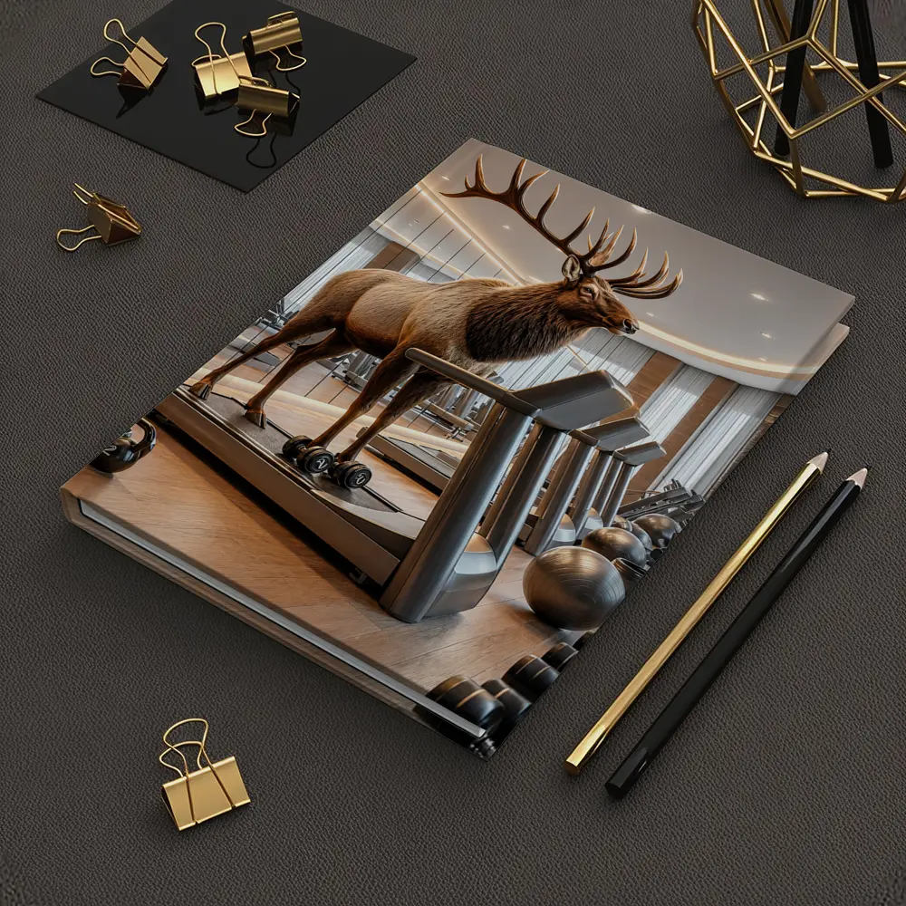Elk Standing on Treadmill in Gym – Notebooks