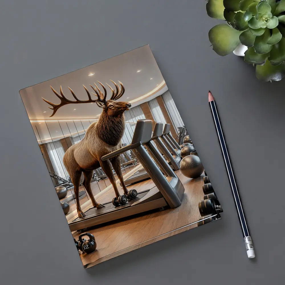 Elk Standing on Treadmill in Gym – Notebooks
