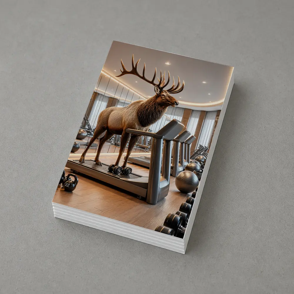 Elk Standing on Treadmill in Gym – Postcards