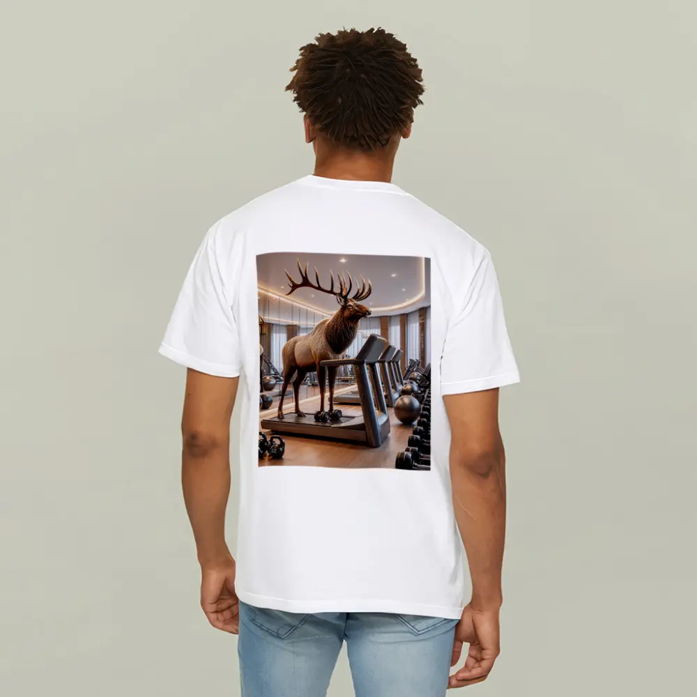 Elk Standing on Treadmill in Gym – T-Shirts