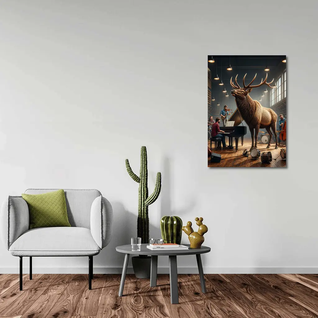 Elk Standing in Music Studio With Band – Wall Art