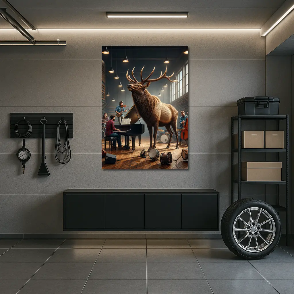 Elk Standing in Music Studio With Band – Wall Art