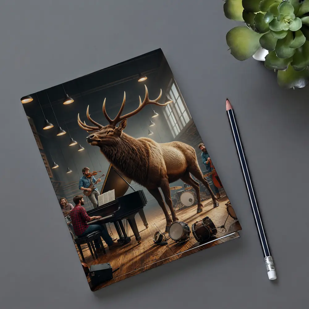 Elk Standing in Music Studio With Band – Notebooks