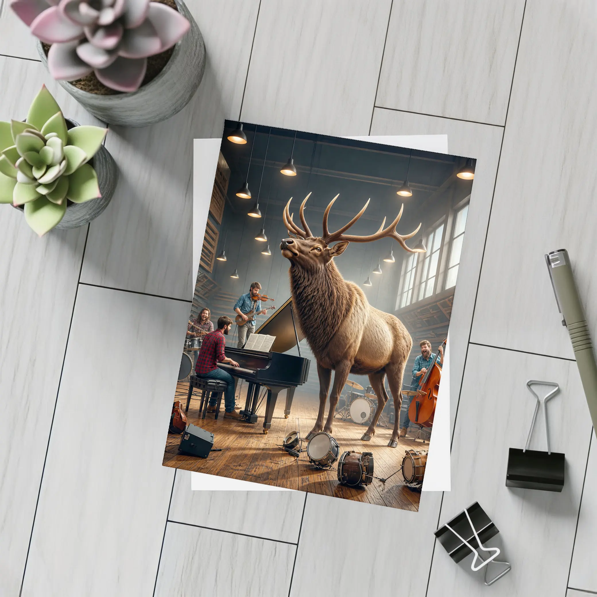 Elk Standing in Music Studio With Band – Postcards