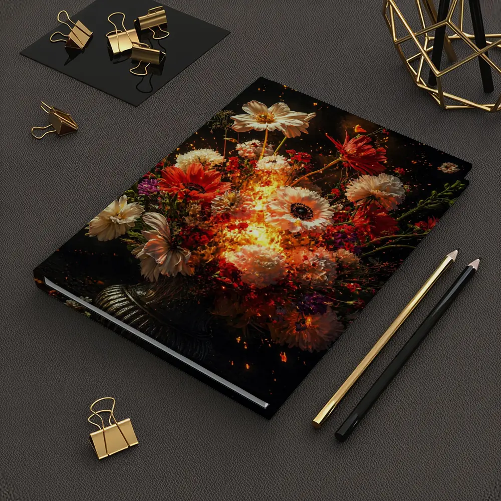 Fiery Floral Bouquet Explosion Dark Background – Notebooks