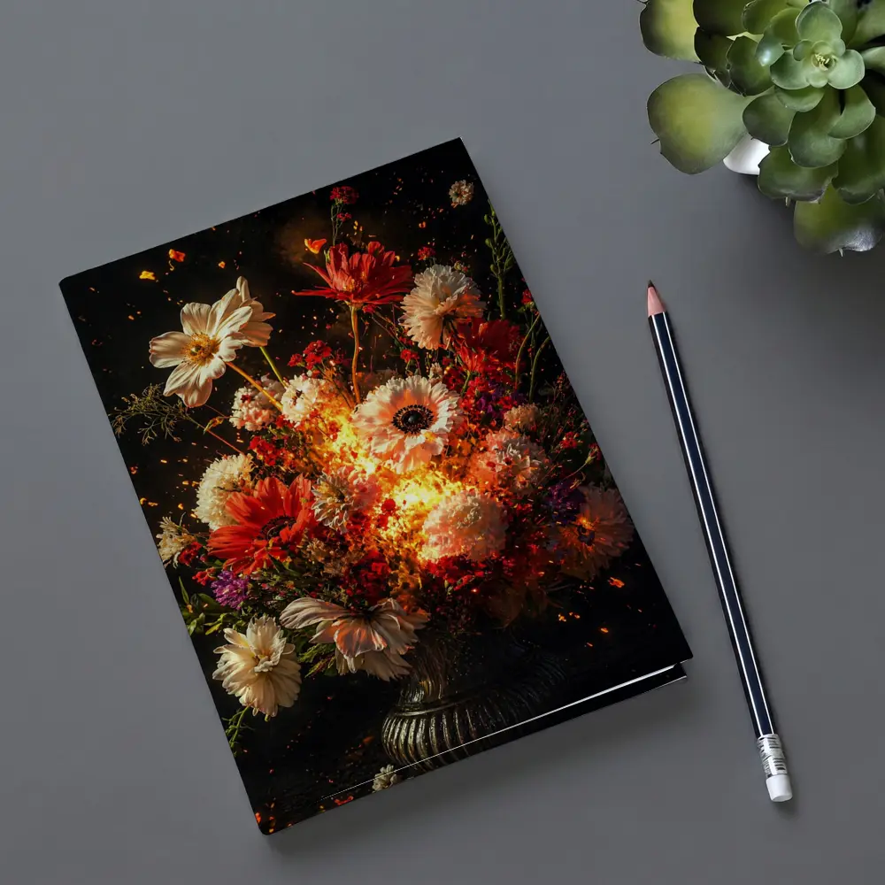 Fiery Floral Bouquet Explosion Dark Background – Notebooks