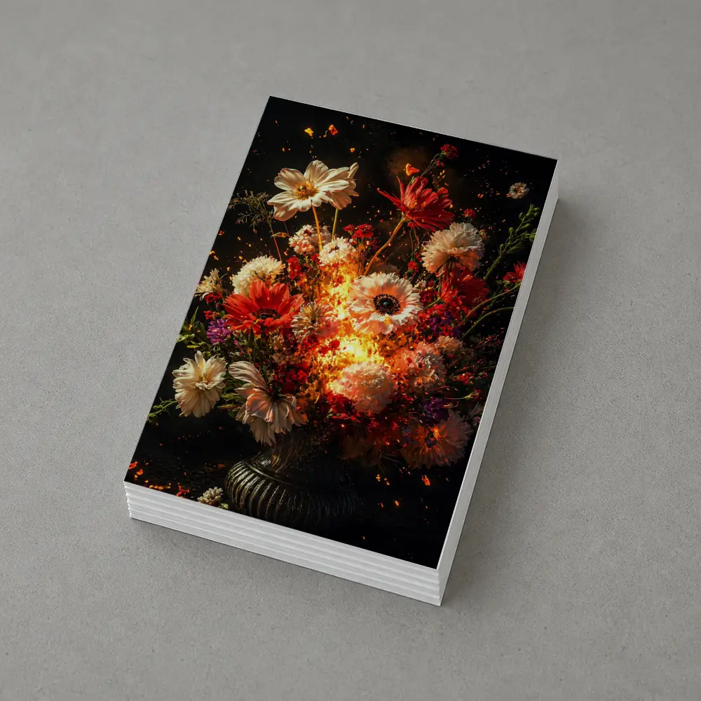 Fiery Floral Bouquet Explosion Dark Background – Postcards
