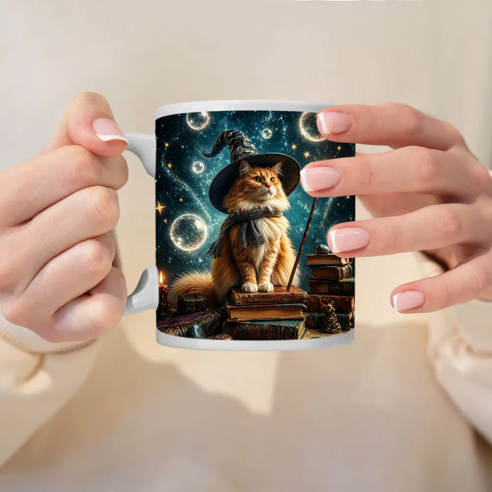 Wizard Cat With Magic Wand Starry Night – Mugs