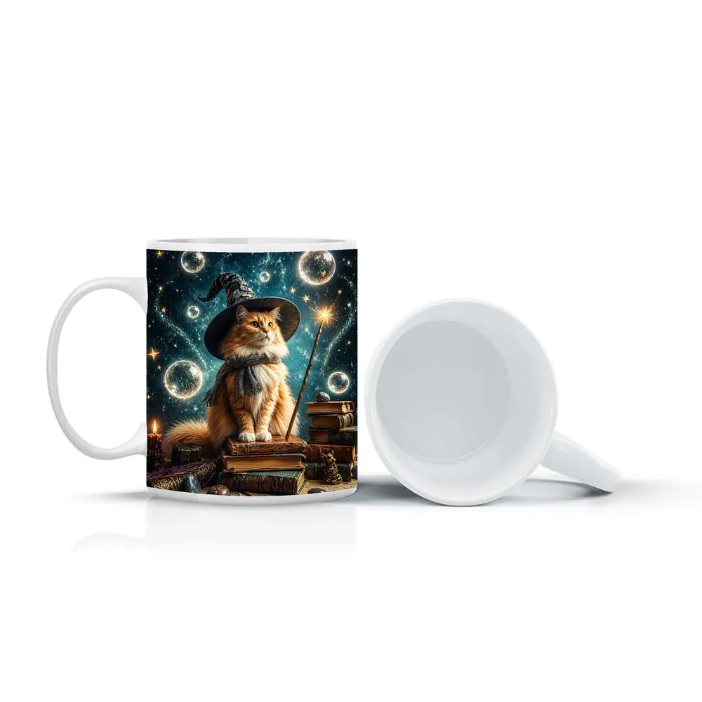 Wizard Cat With Magic Wand Starry Night – Mugs